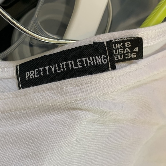 (2) white one shoulder cropped tops L= SHEIN M= PrettyLittleThing: fits M/L, EUC - Picture 3 of 6